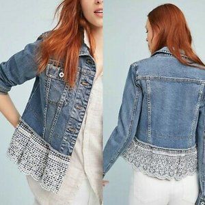 ANTHROPOLOGIE Jean Jacket with Gingham blu…